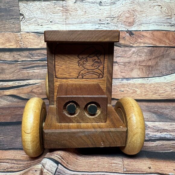 Vtg 1979 Toystalgia Rolling Wooden Coin Bank Toy Chain Link Fence Manufacturers - Picture 5 of 10